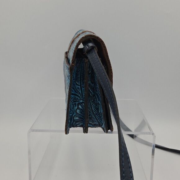 Patricia Nash Apricale Crossbody Safflower Blue Mediterranean Tooled EUC - Picture 2 of 13